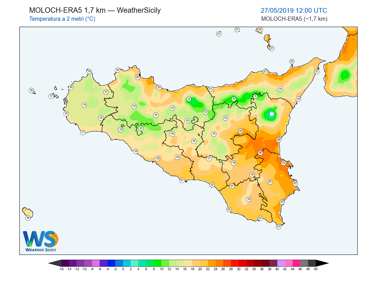 Temperatura a 2 metri · 2019052712