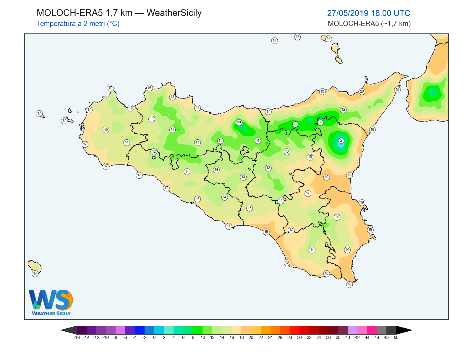 Temperatura a 2 metri · 2019052718