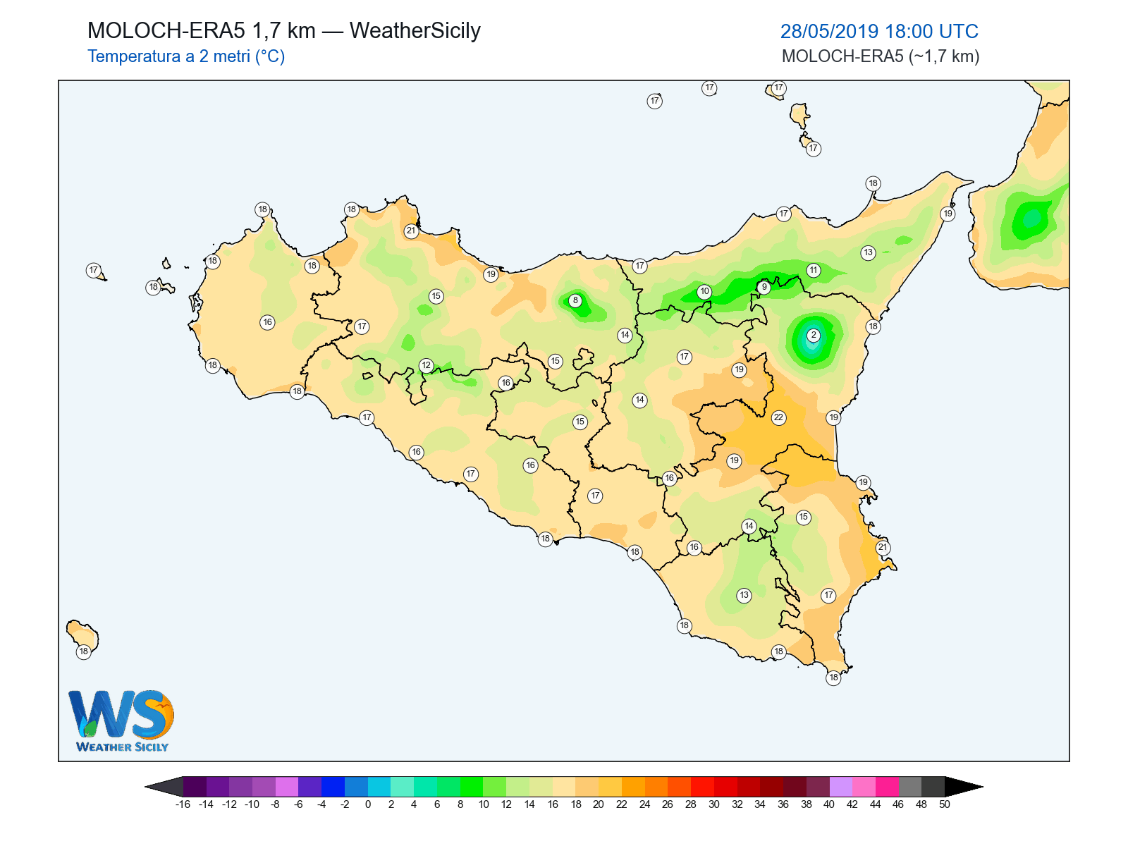 Temperatura a 2 metri · 2019052818