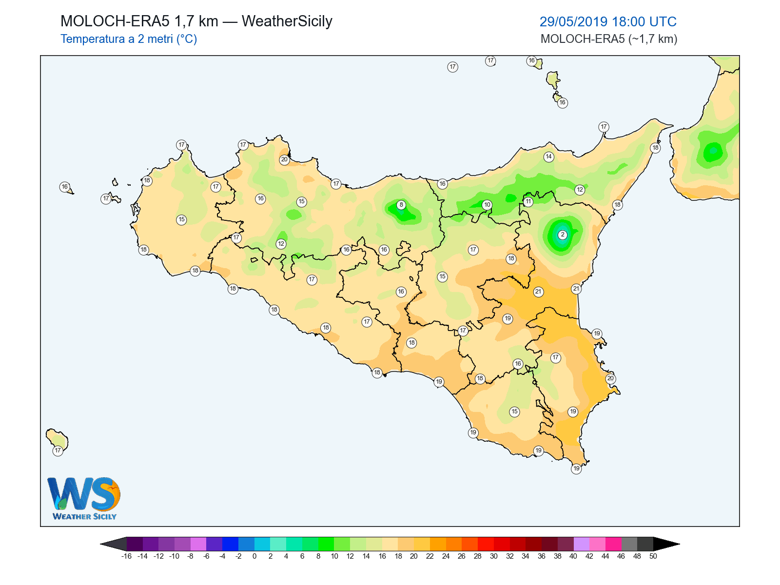 Temperatura a 2 metri · 2019052918