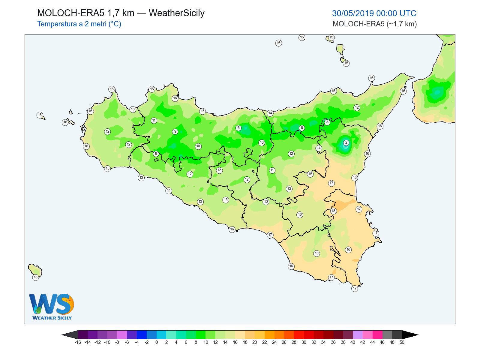 Temperatura a 2 metri · 2019053000