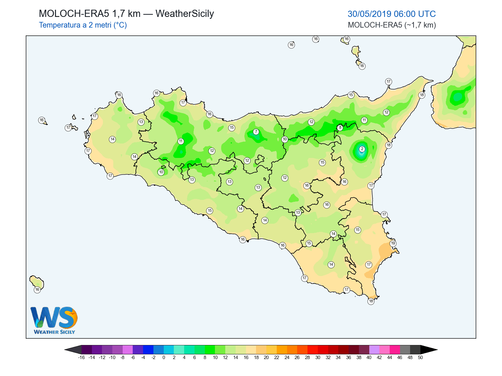 Temperatura a 2 metri · 2019053006