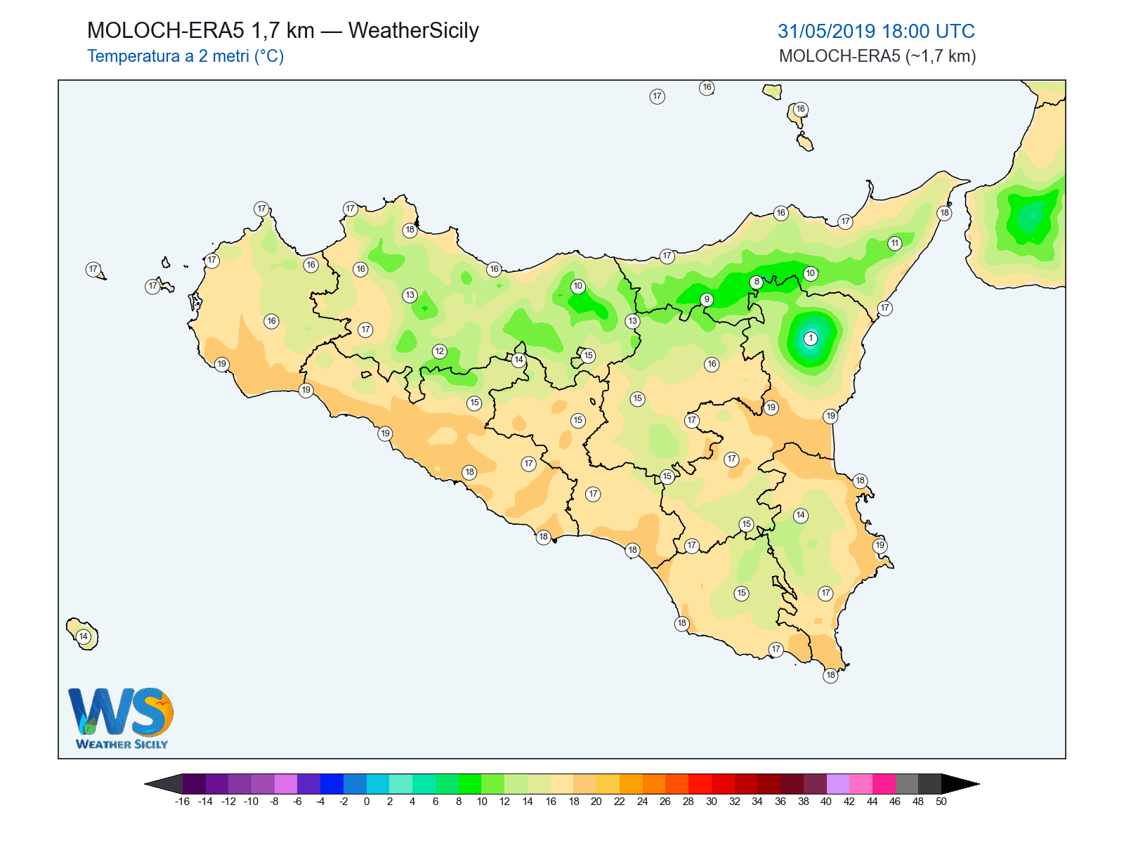 Temperatura a 2 metri · 2019053118