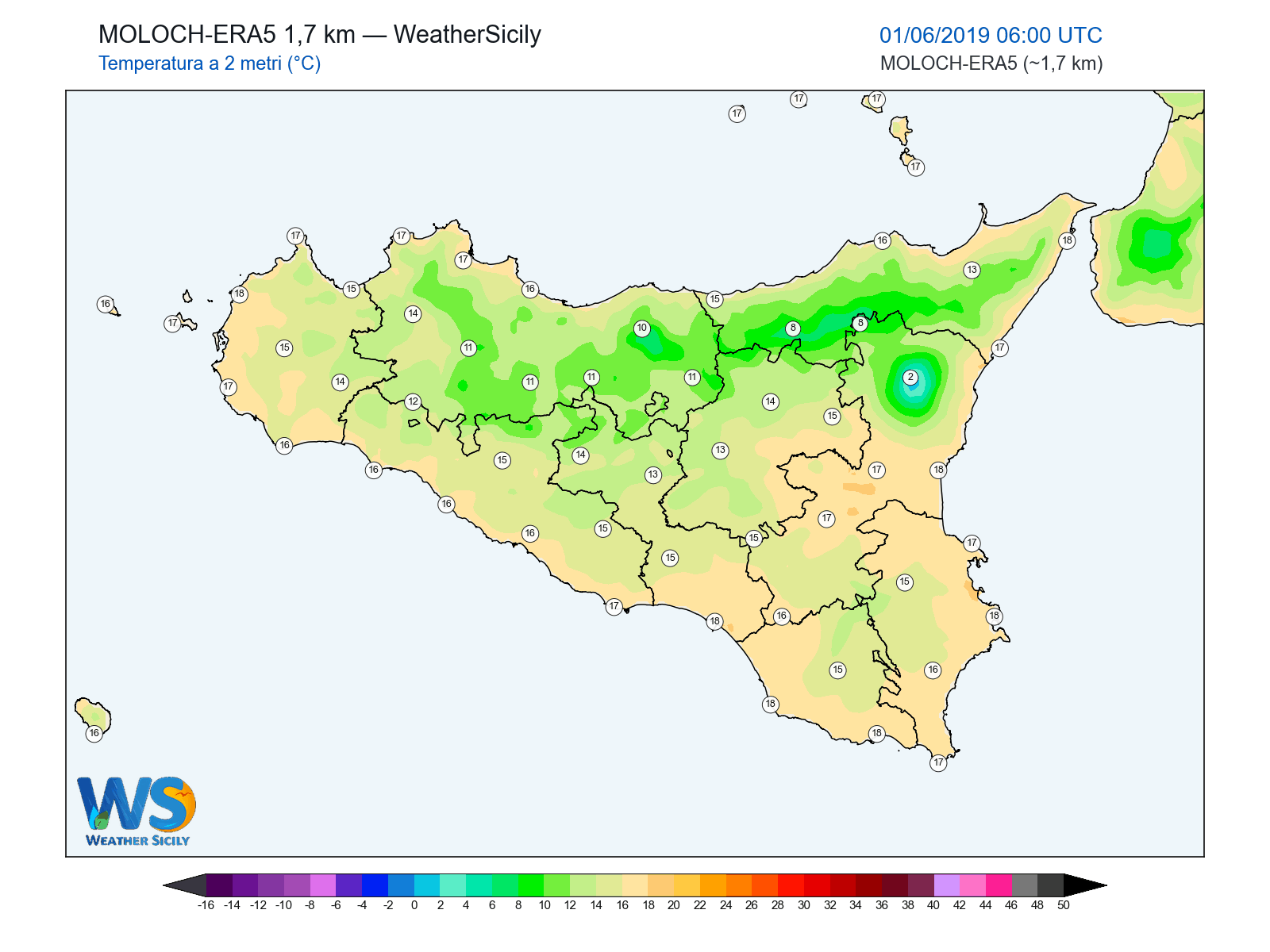 Temperatura a 2 metri · 2019060106