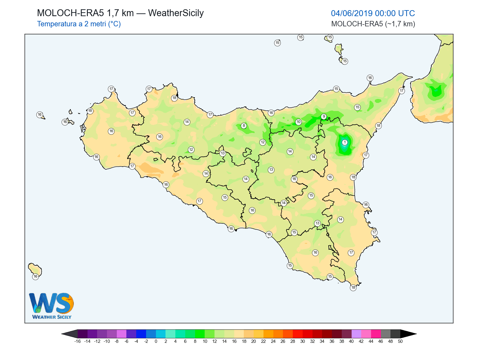 Temperatura a 2 metri · 2019060400