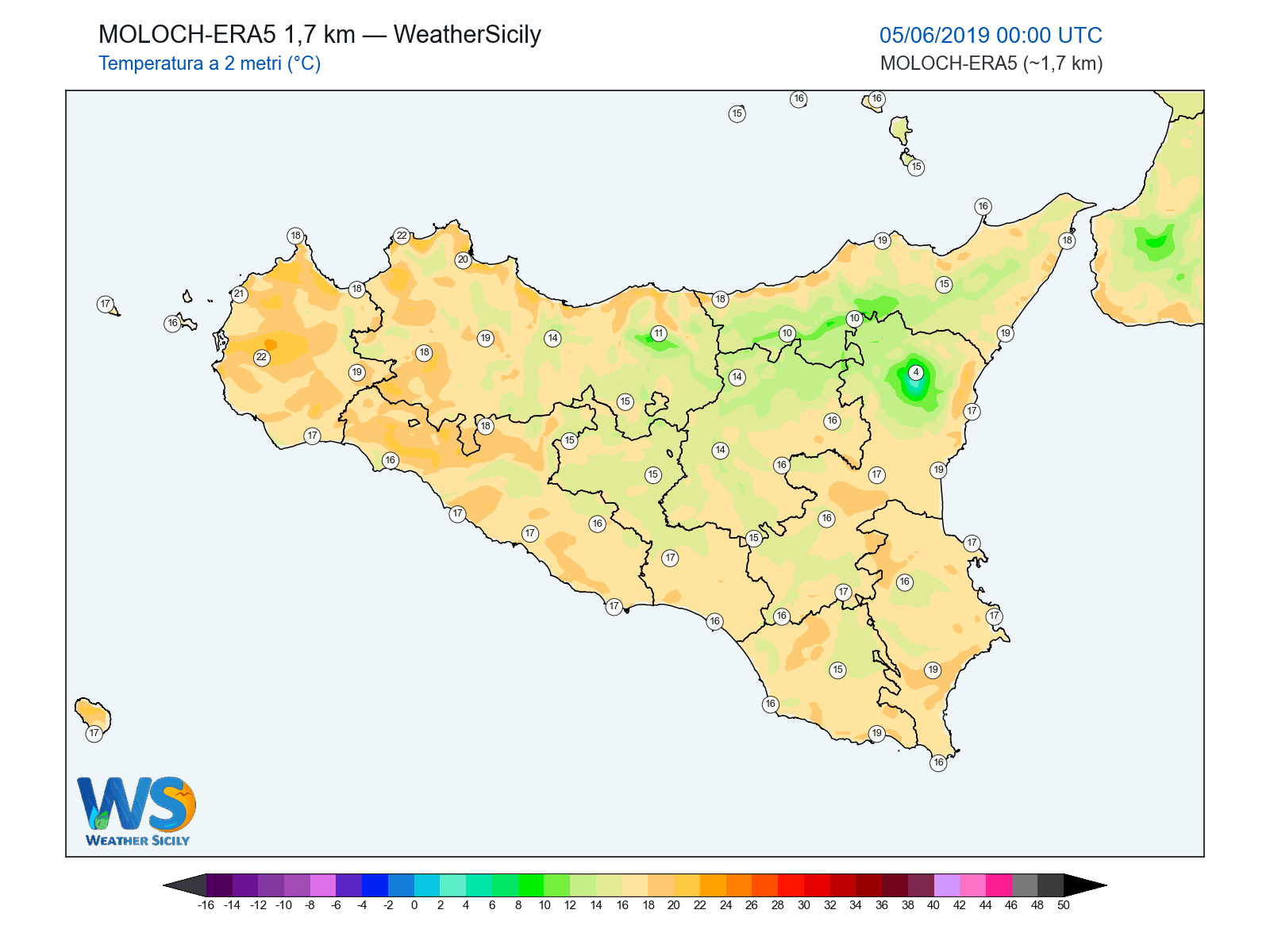 Temperatura a 2 metri · 2019060500