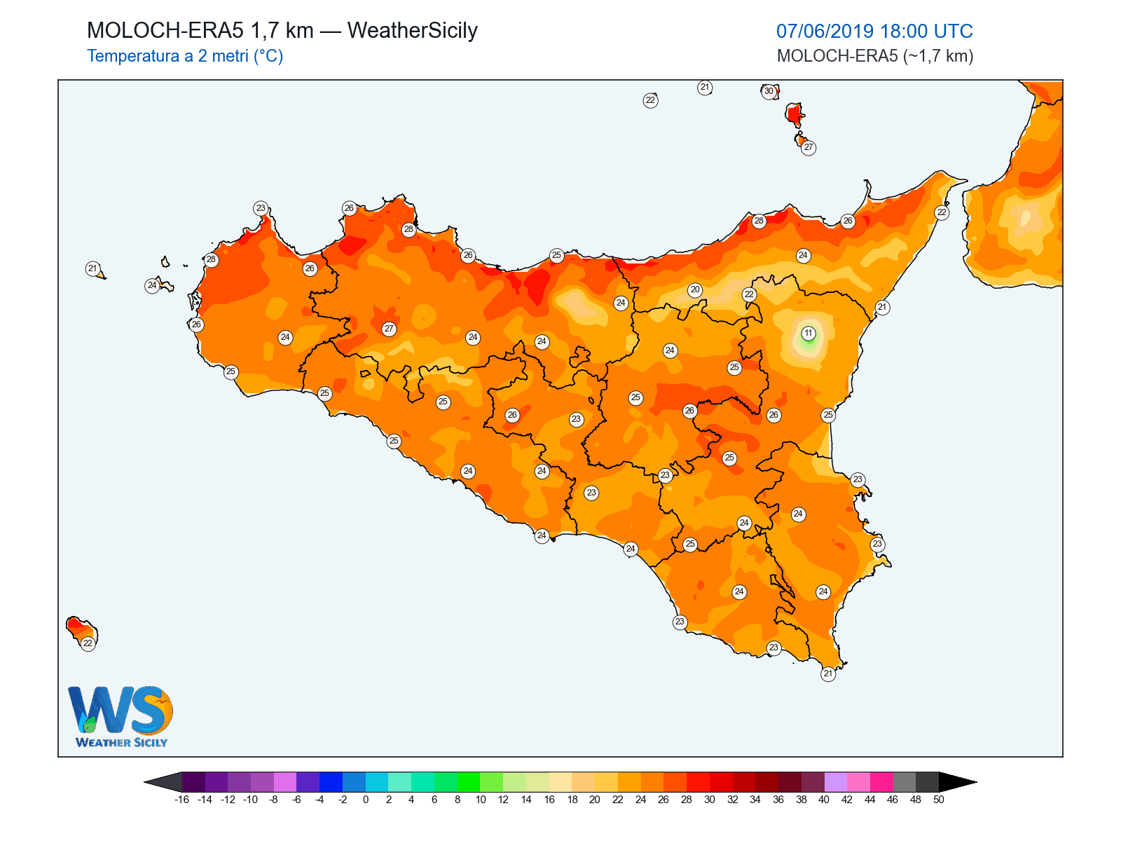 Temperatura a 2 metri · 2019060718