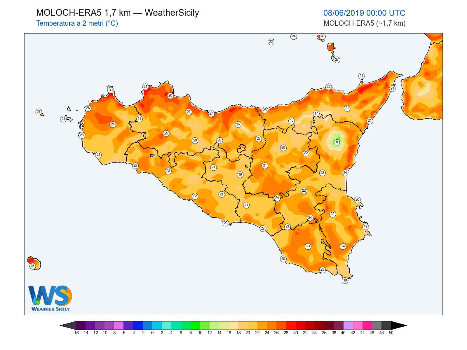 Temperatura a 2 metri · 2019060800
