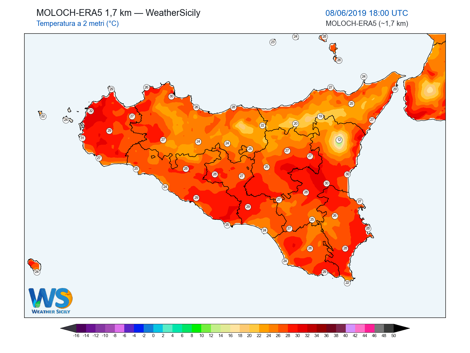 Temperatura a 2 metri · 2019060818