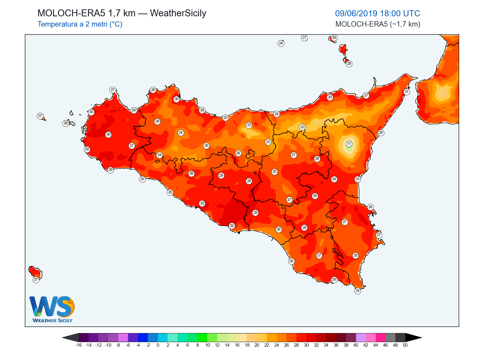 Temperatura a 2 metri · 2019060918