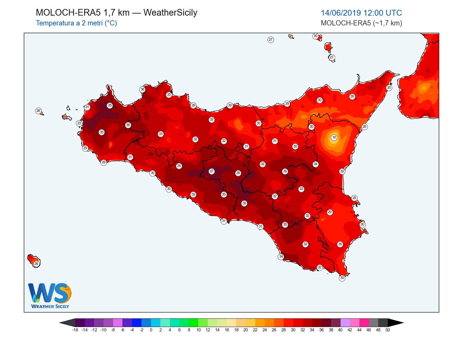 Temperatura a 2 metri · 2019061412