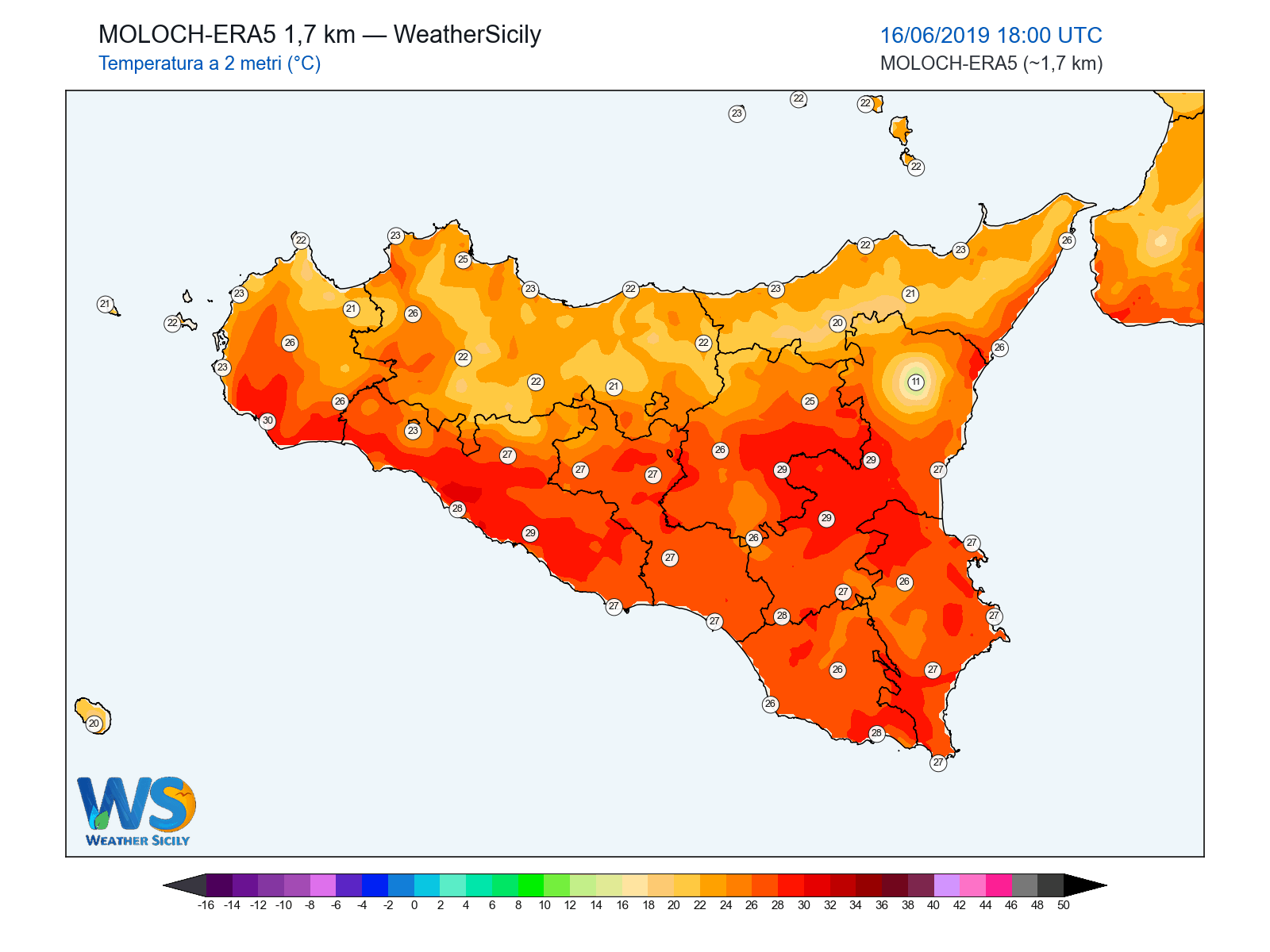 Temperatura a 2 metri · 2019061618