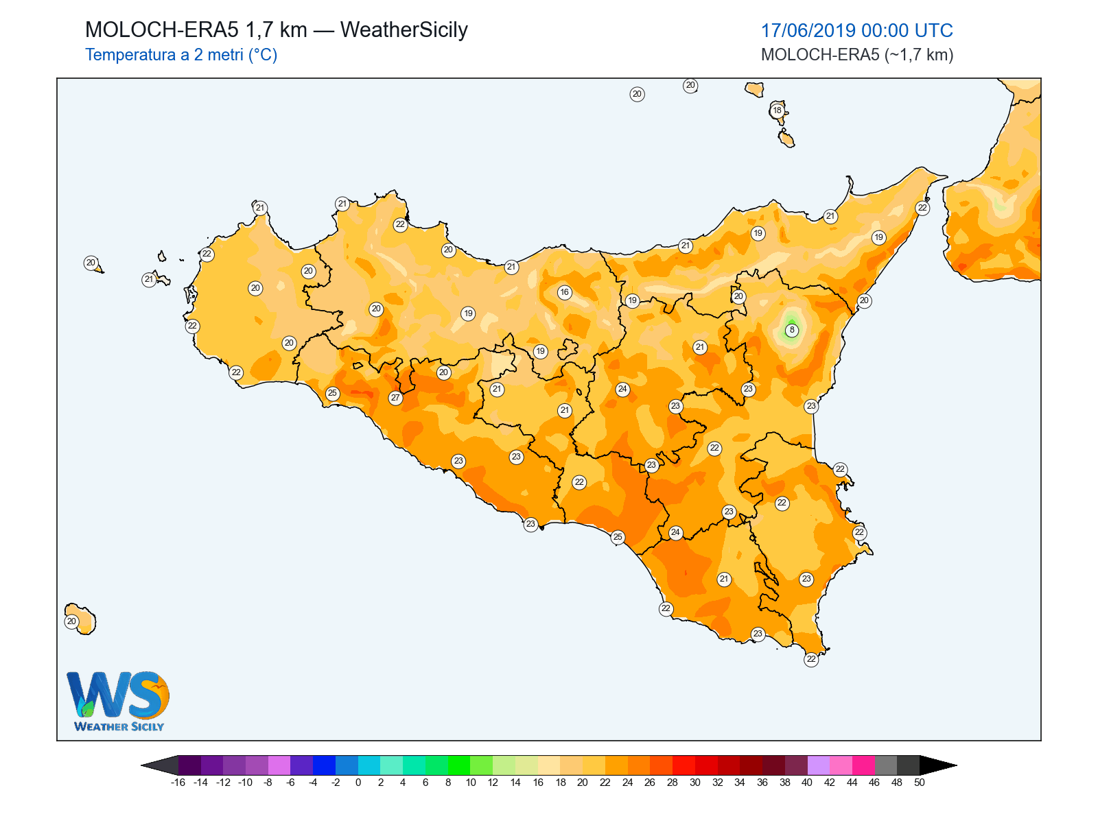 Temperatura a 2 metri · 2019061700