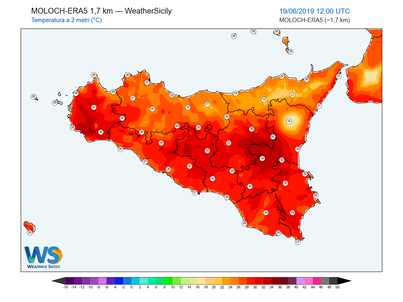 Temperatura a 2 metri · 2019061912