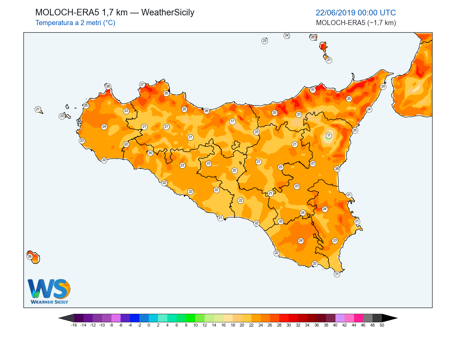 Temperatura a 2 metri · 2019062200