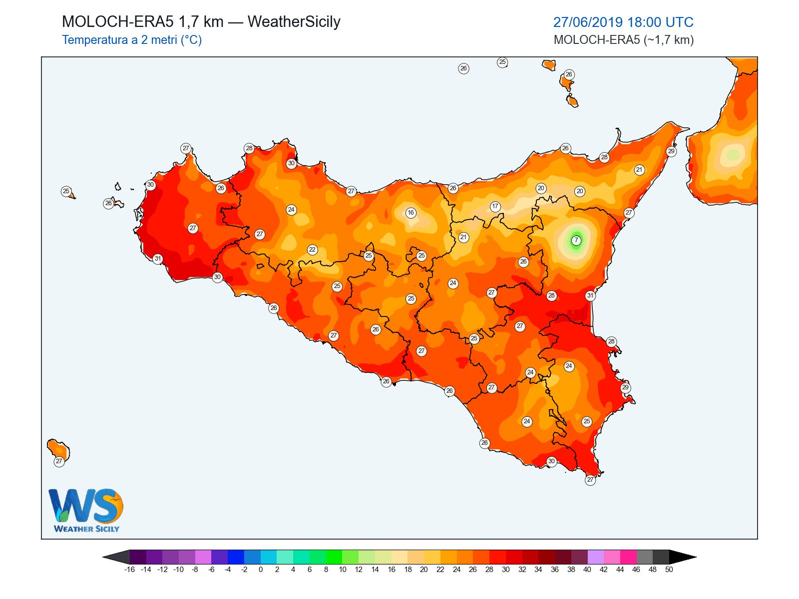 Temperatura a 2 metri · 2019062718
