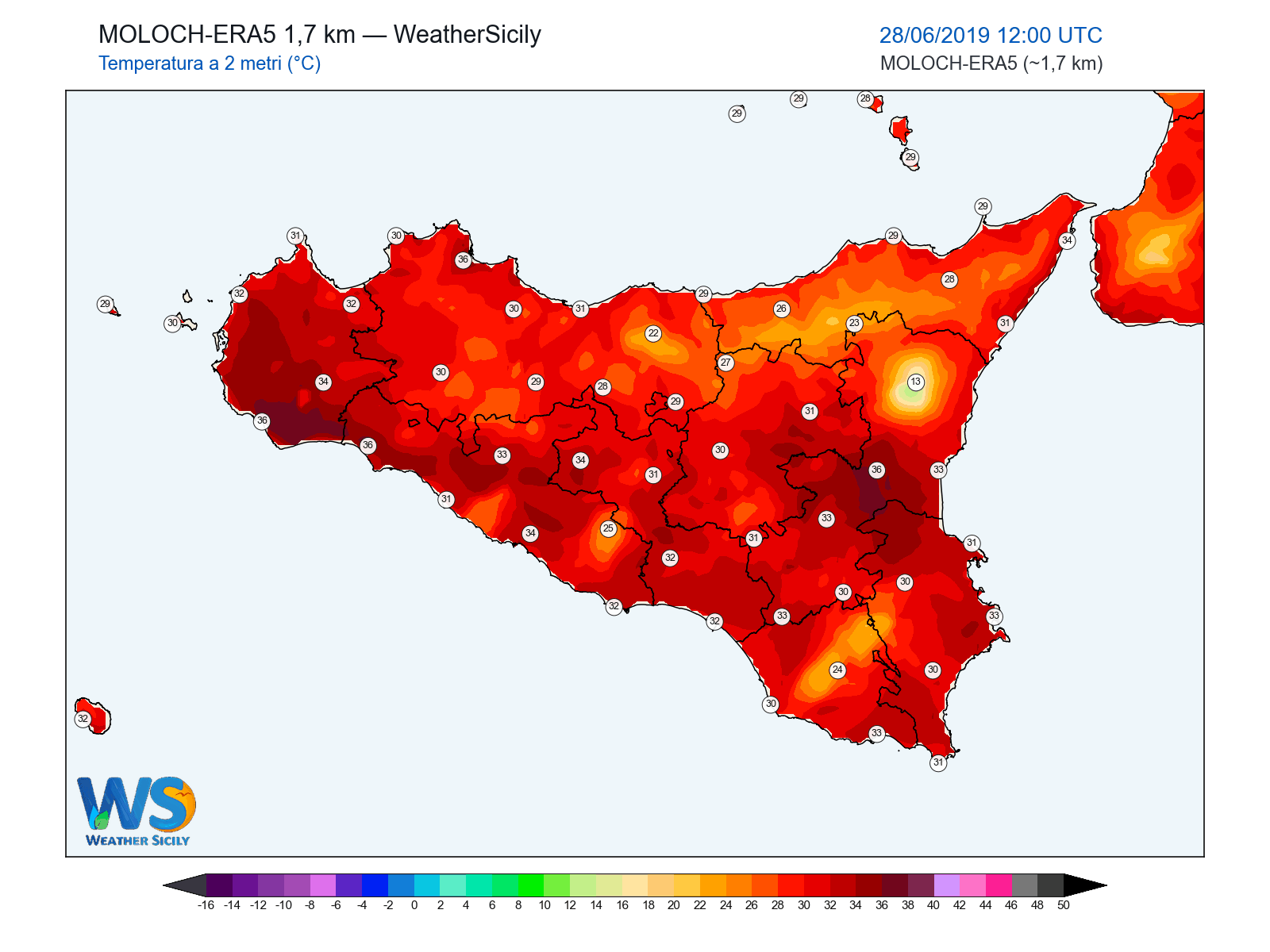 Temperatura a 2 metri · 2019062812