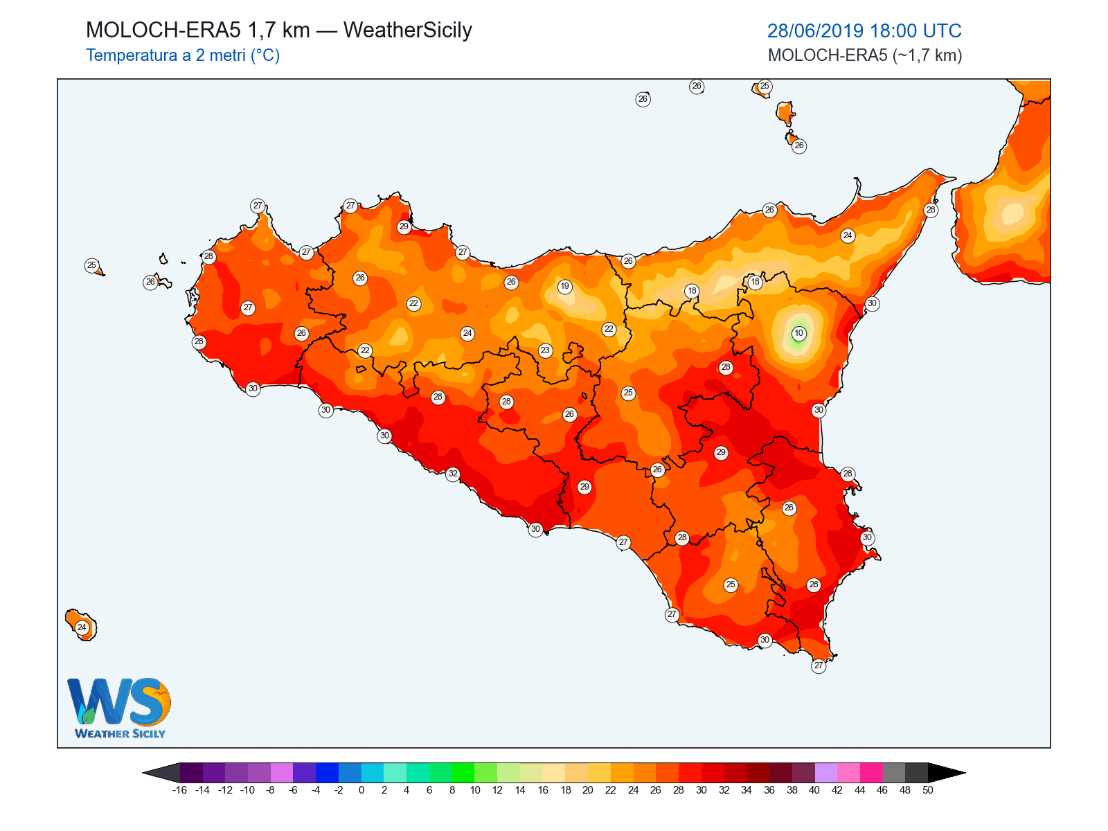 Temperatura a 2 metri · 2019062818