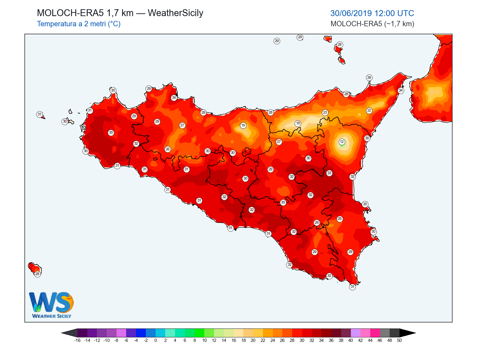Temperatura a 2 metri · 2019063012