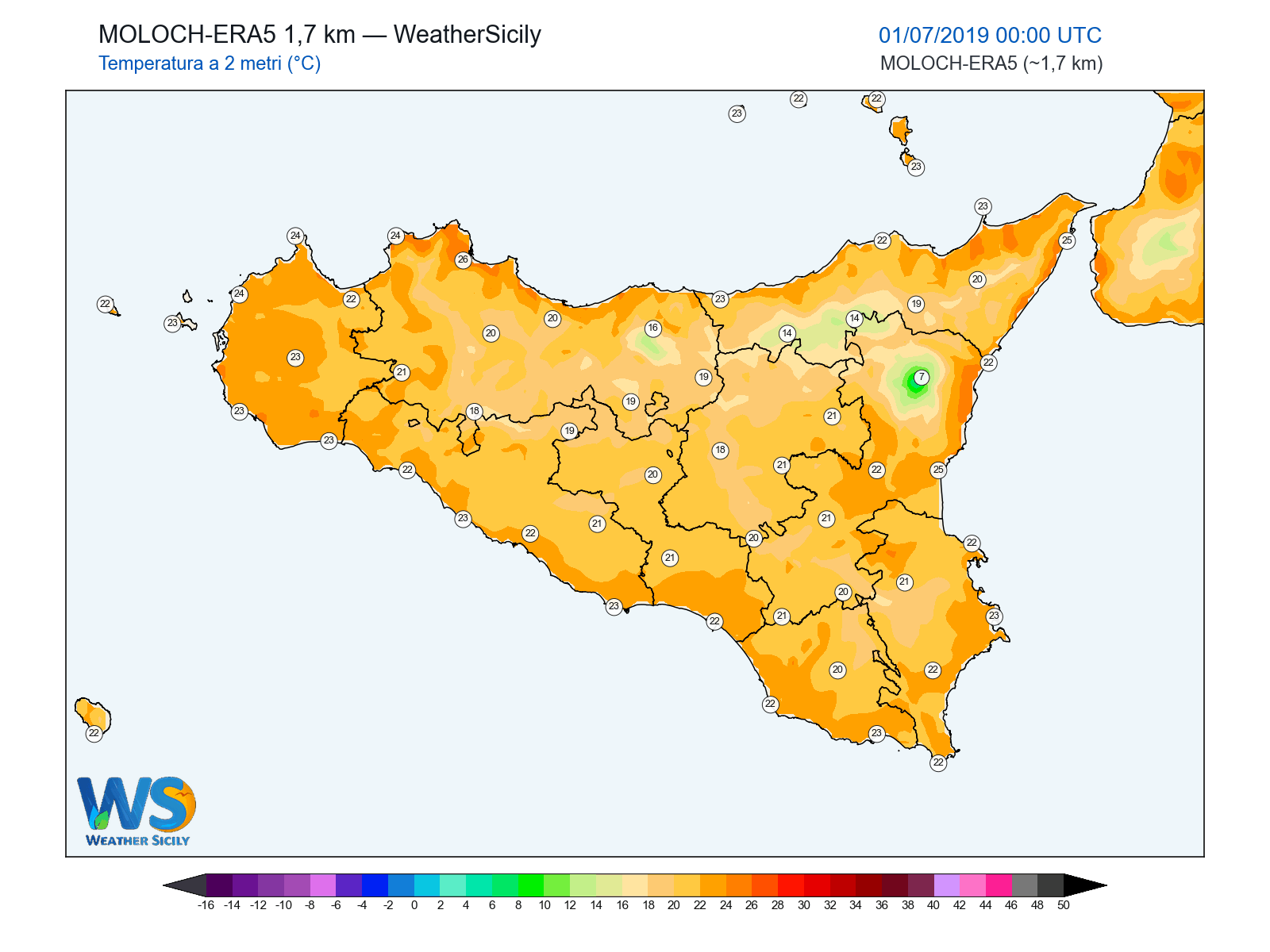 Temperatura a 2 metri · 2019070100