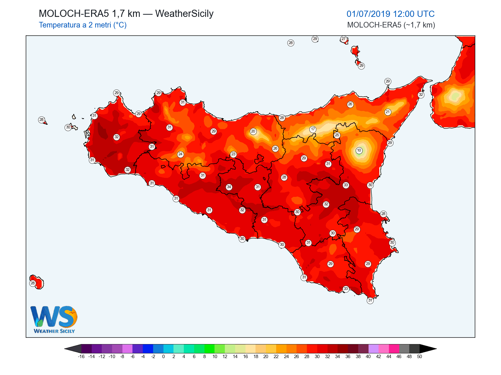 Temperatura a 2 metri · 2019070112