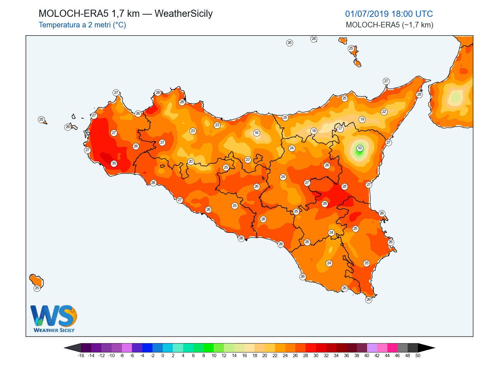 Temperatura a 2 metri · 2019070118