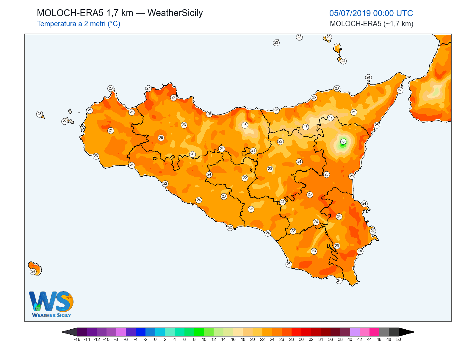 Temperatura a 2 metri · 2019070500