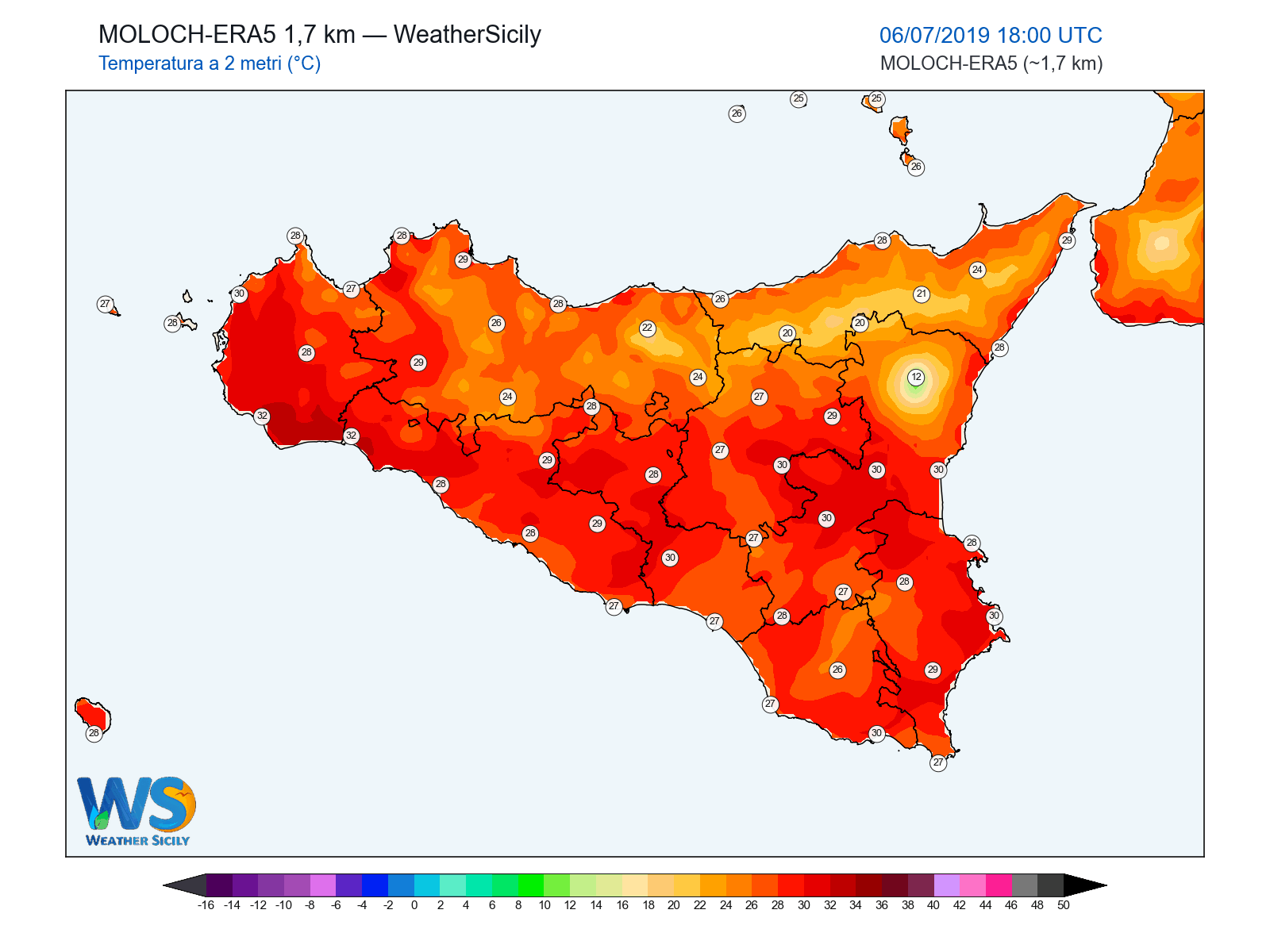 Temperatura a 2 metri · 2019070618
