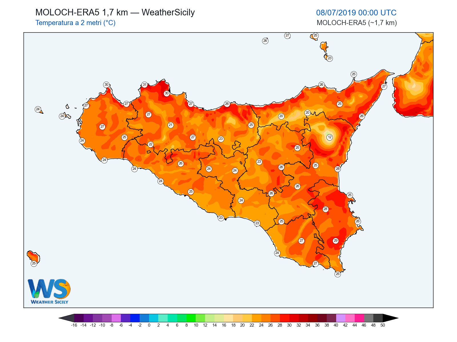 Temperatura a 2 metri · 2019070800