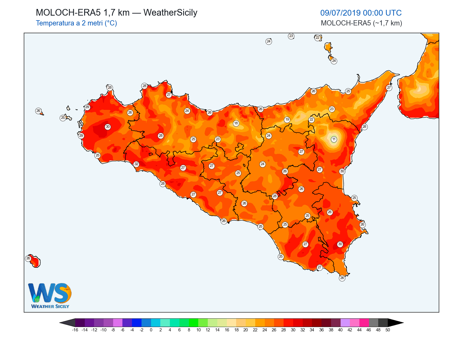 Temperatura a 2 metri · 2019070900