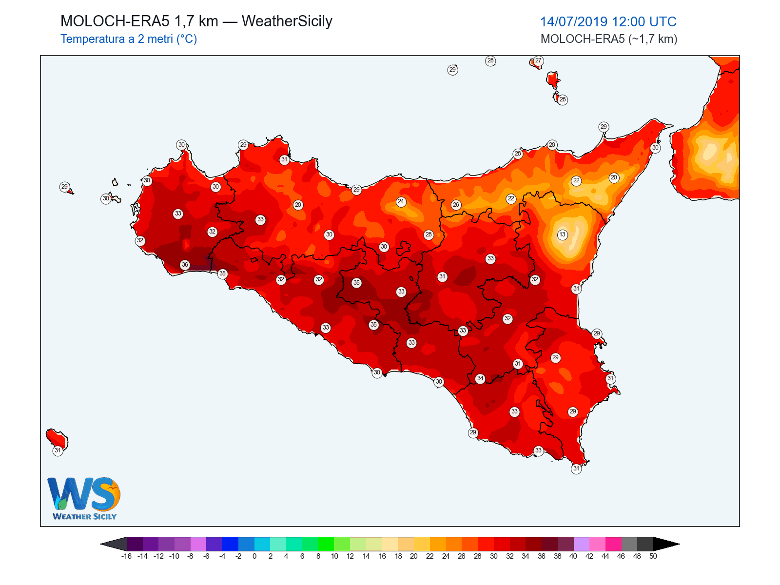 Temperatura a 2 metri · 2019071412