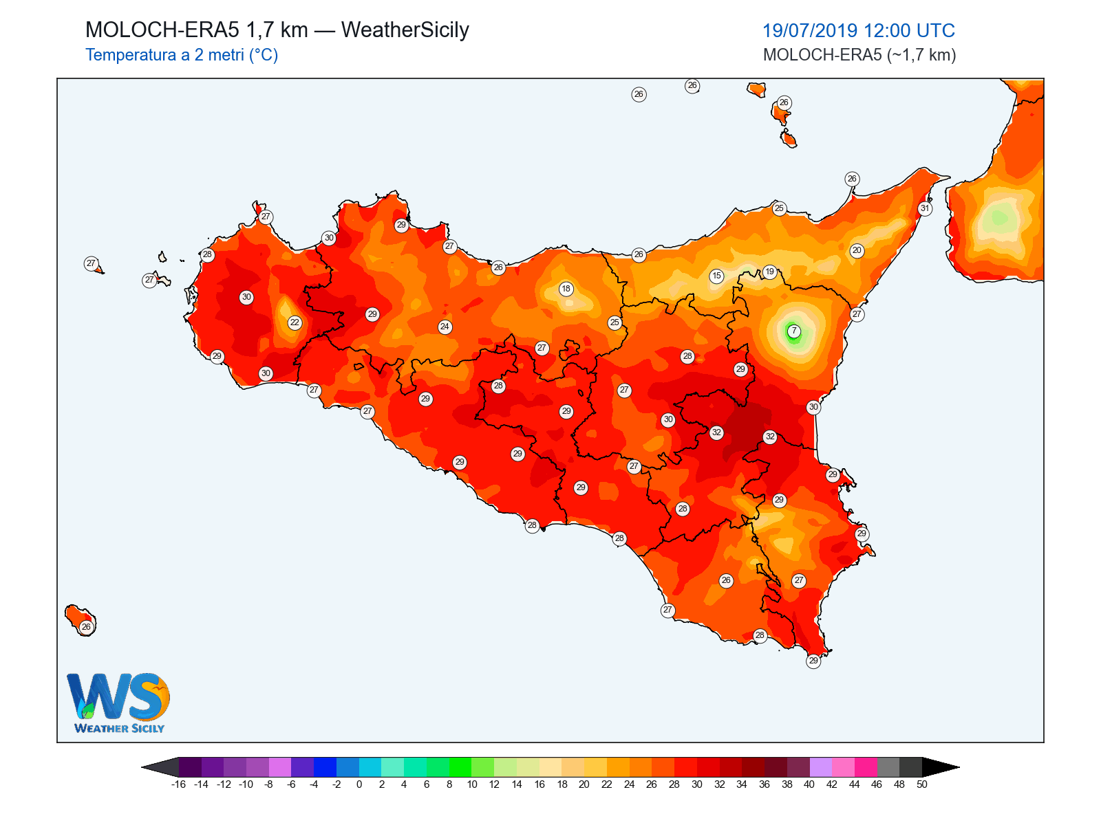 Temperatura a 2 metri · 2019071912