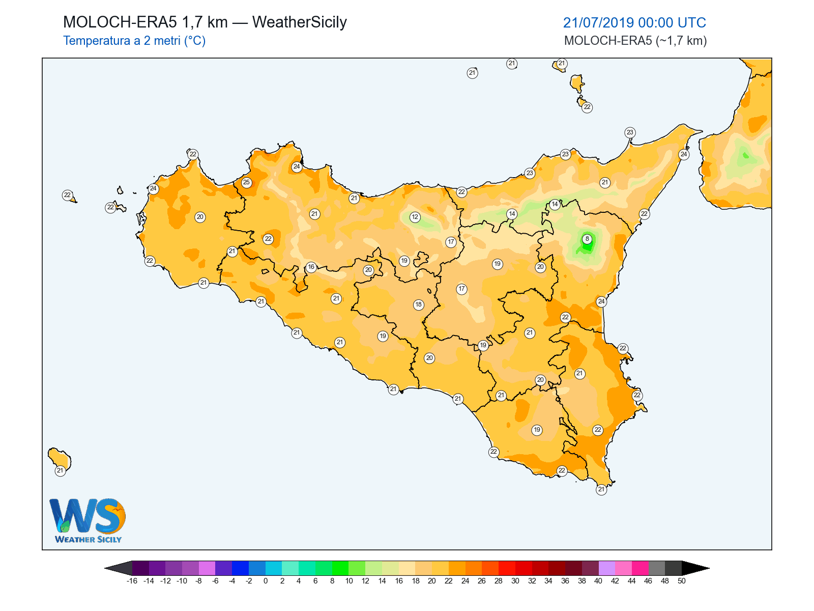 Temperatura a 2 metri · 2019072100