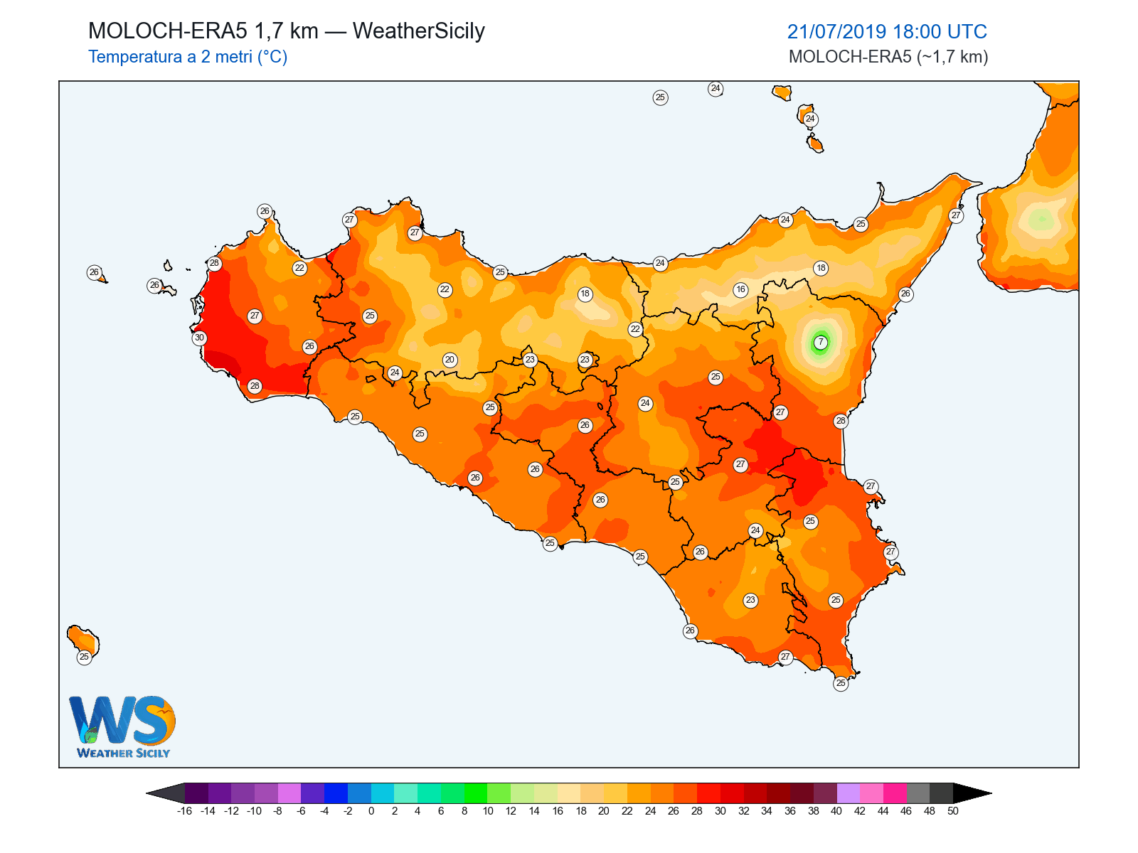 Temperatura a 2 metri · 2019072118