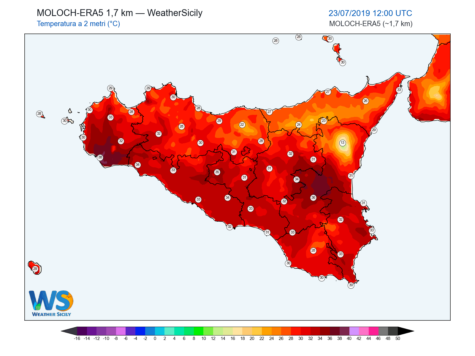 Temperatura a 2 metri · 2019072312