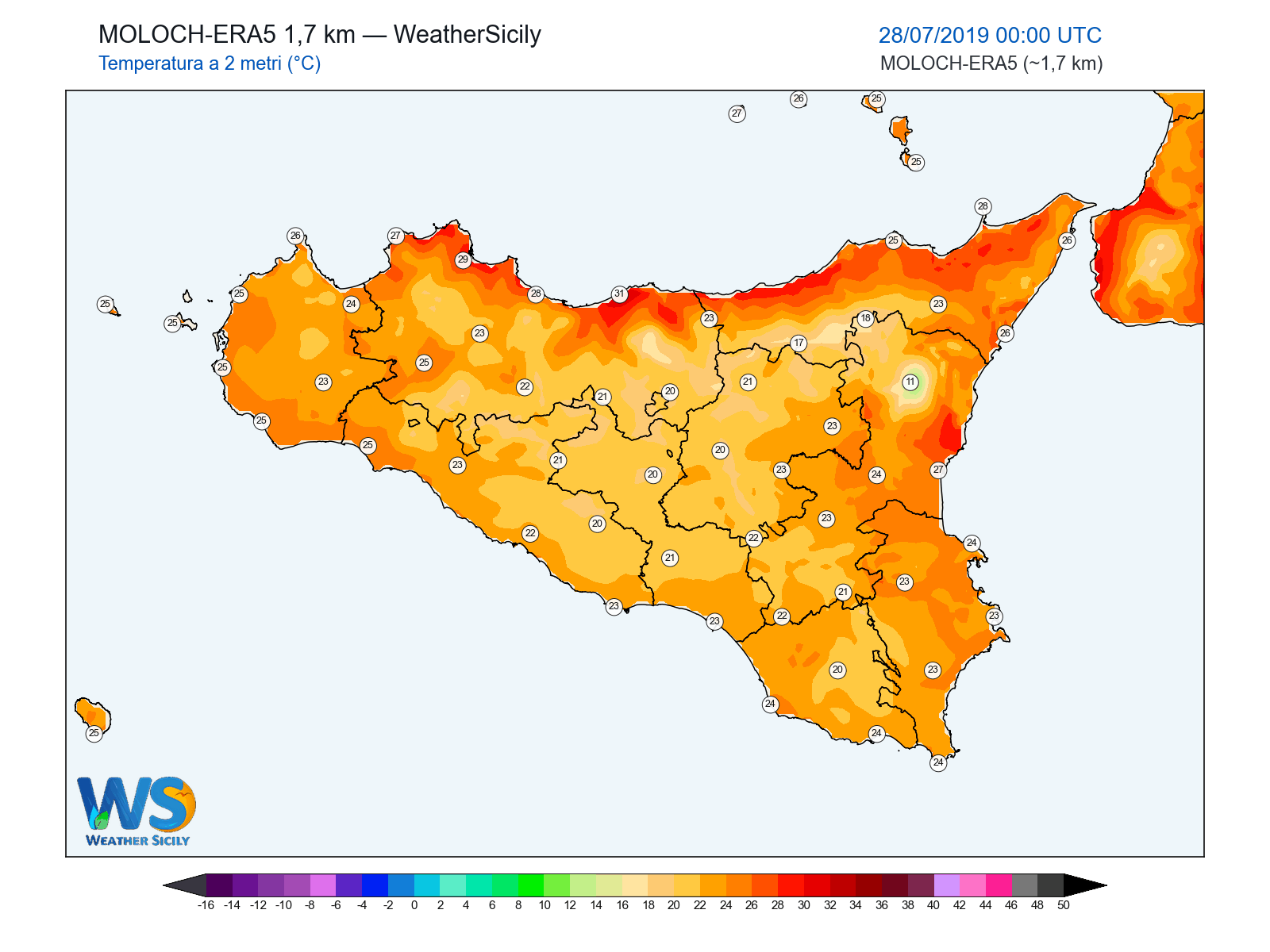 Temperatura a 2 metri · 2019072800