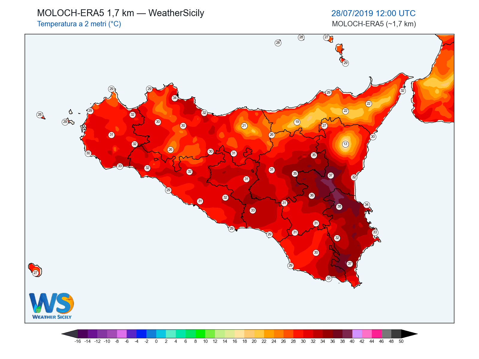 Temperatura a 2 metri · 2019072812