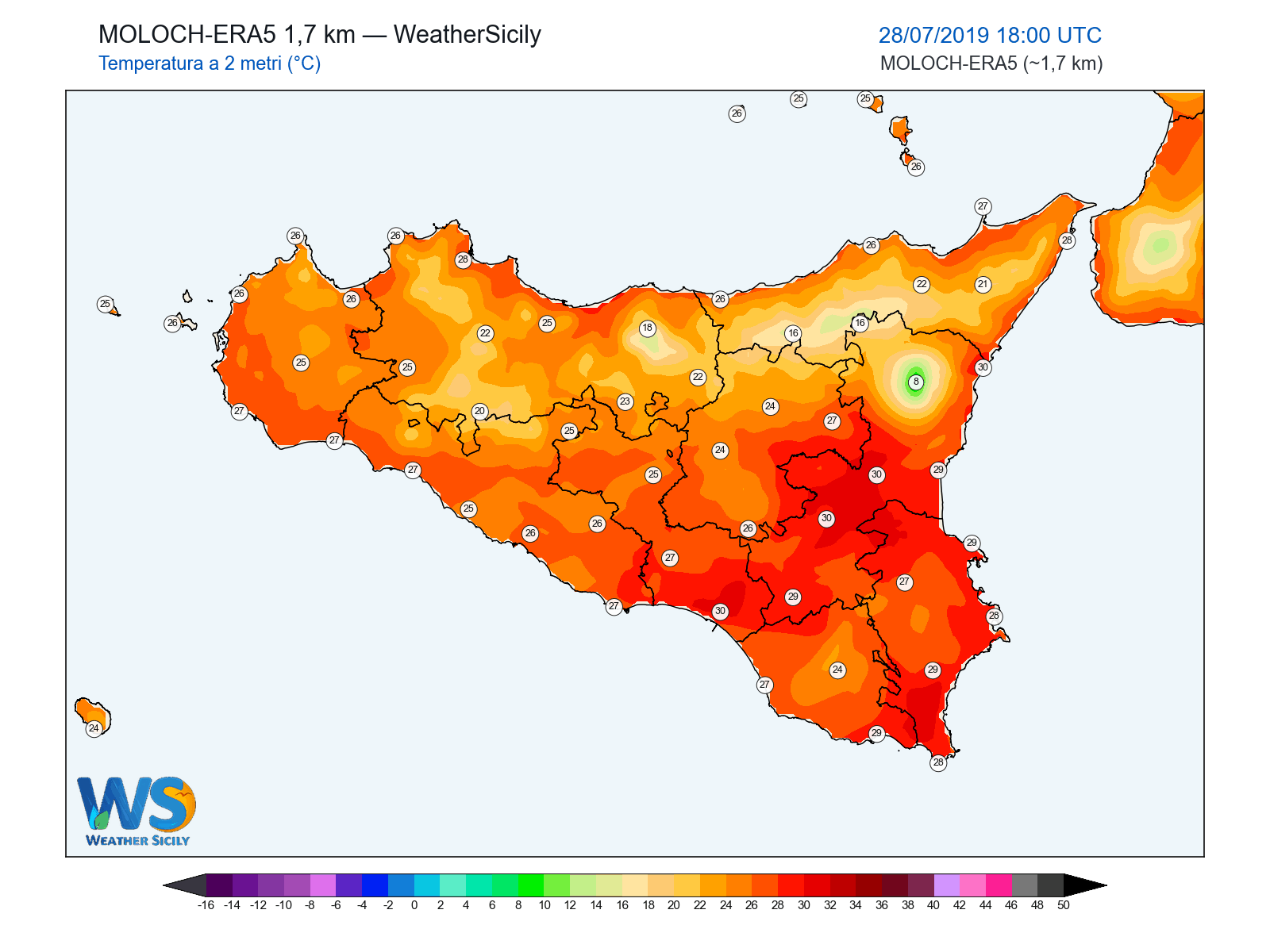 Temperatura a 2 metri · 2019072818