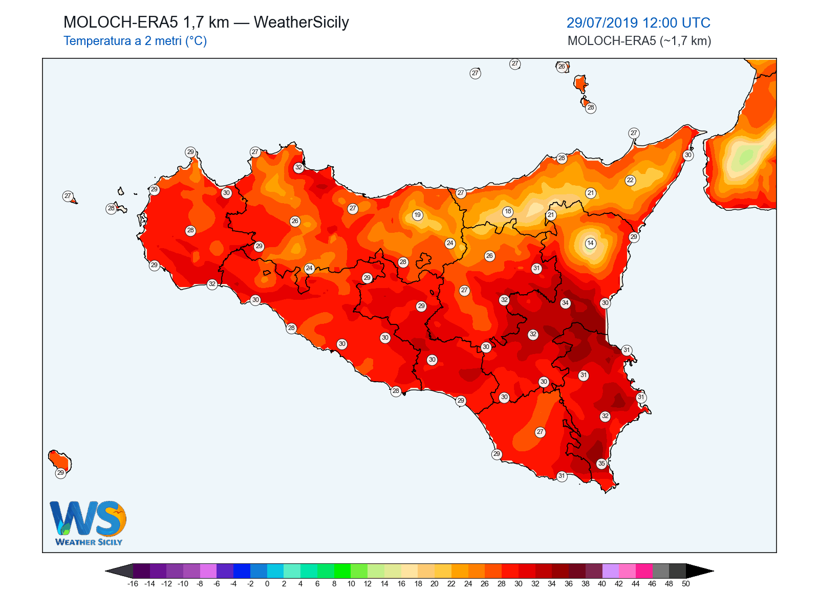 Temperatura a 2 metri · 2019072912