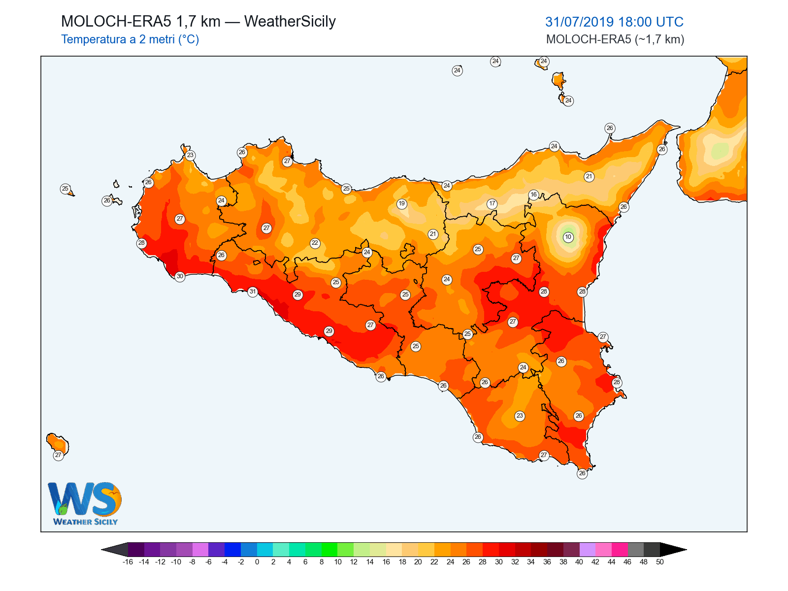 Temperatura a 2 metri · 2019073118