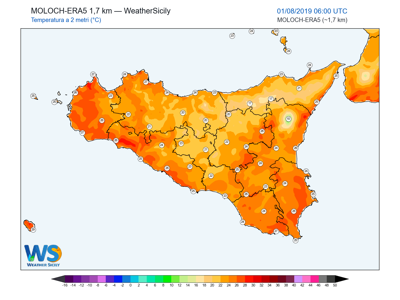 Temperatura a 2 metri · 2019080106