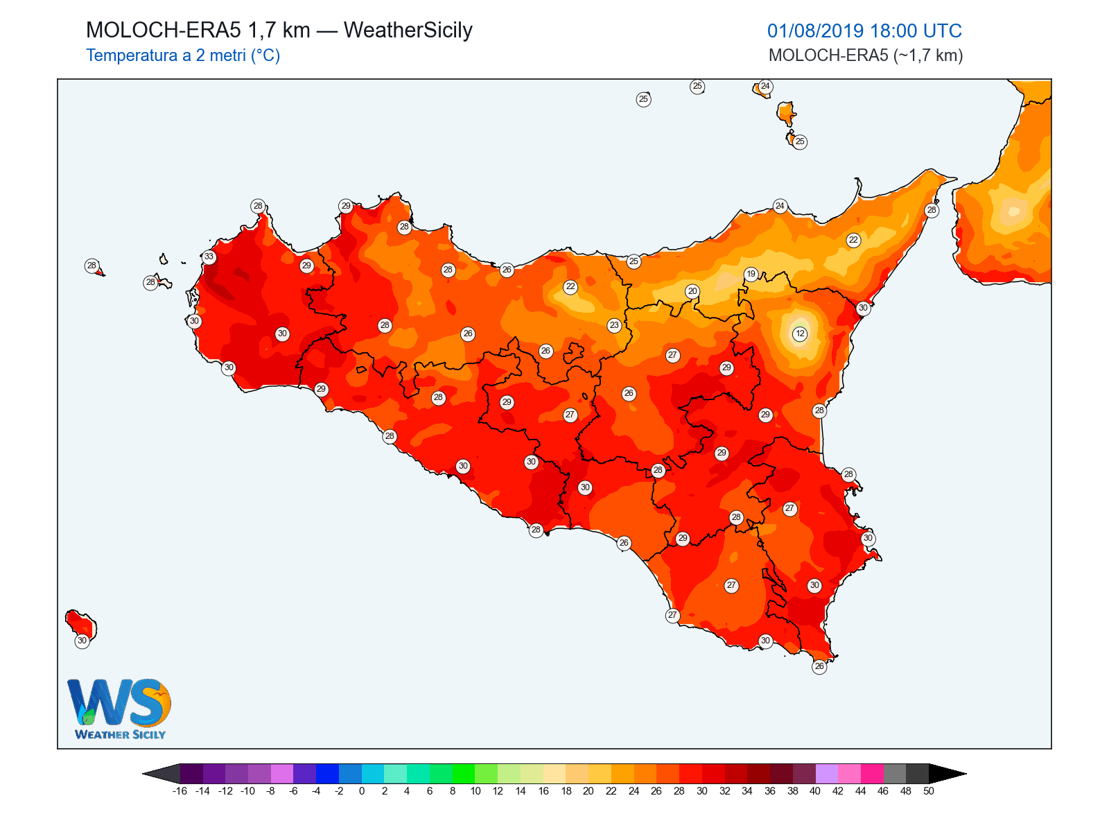 Temperatura a 2 metri · 2019080118