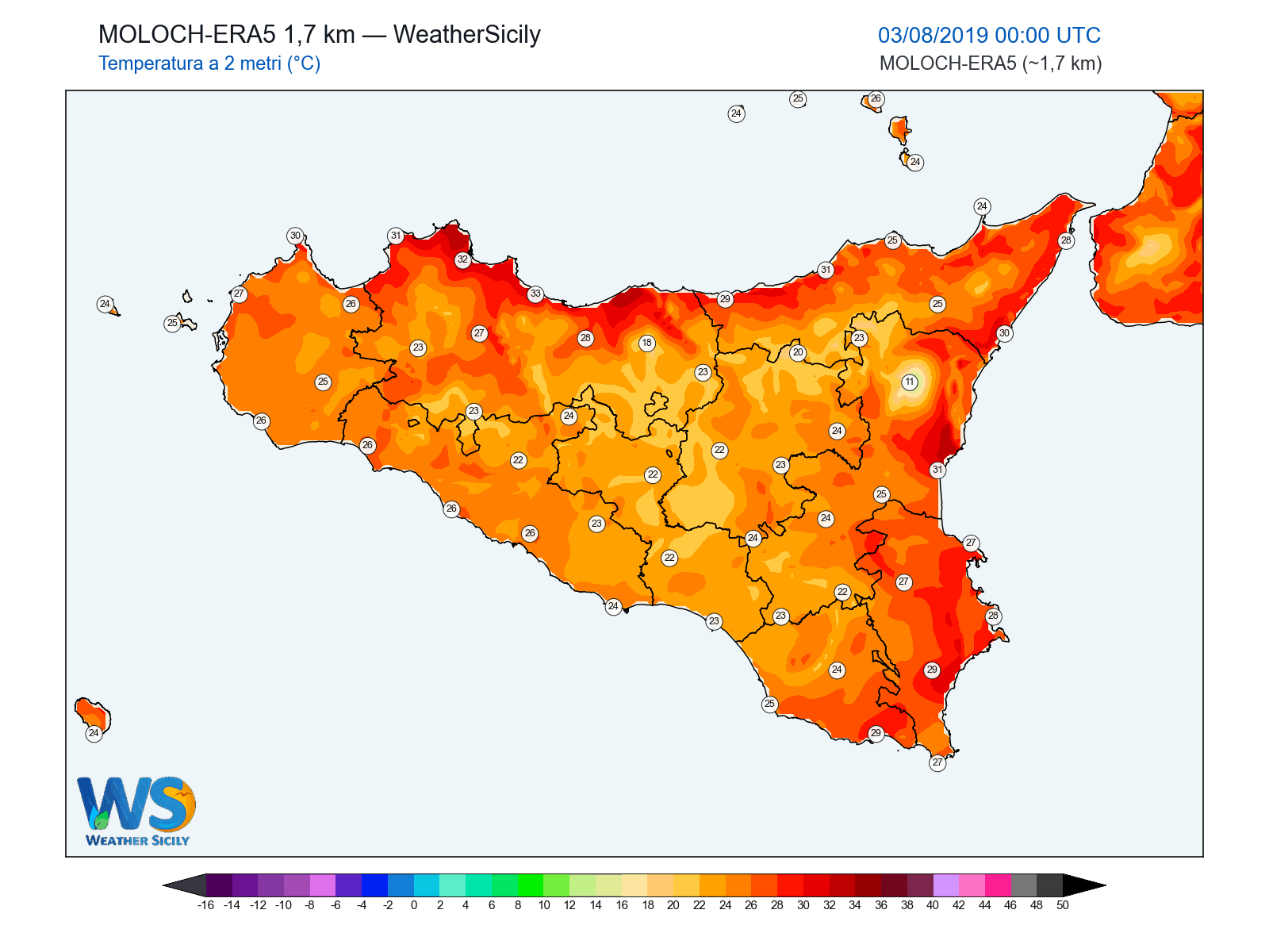 Temperatura a 2 metri · 2019080300