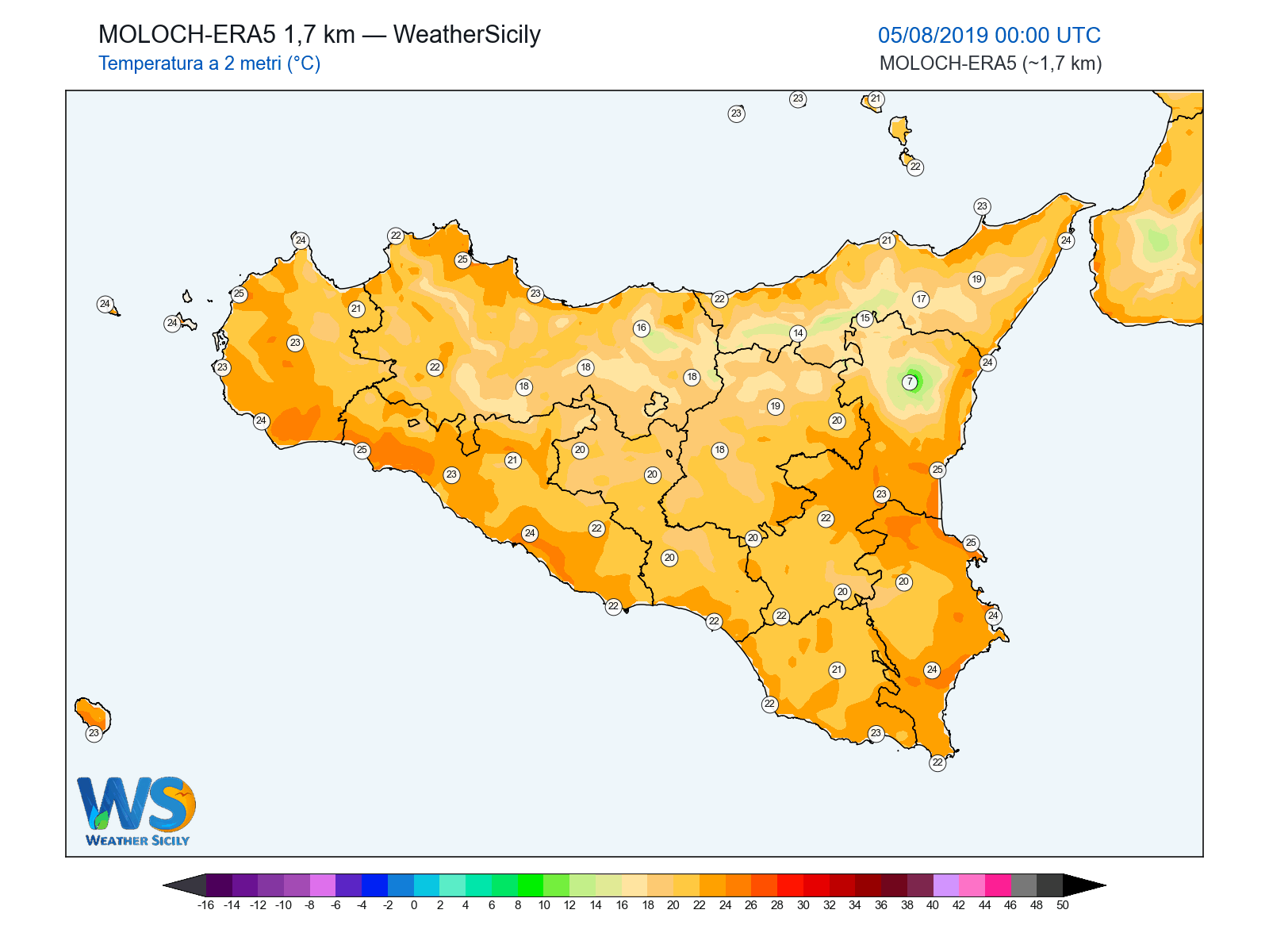 Temperatura a 2 metri · 2019080500