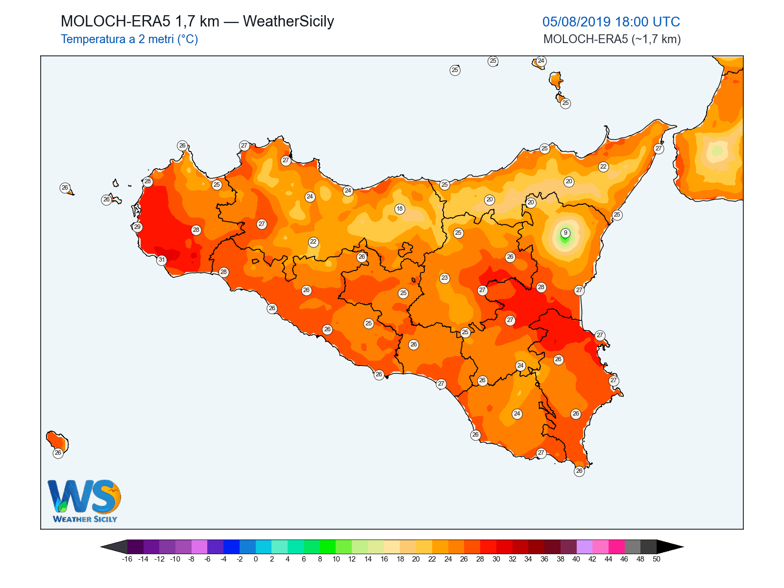 Temperatura a 2 metri · 2019080518