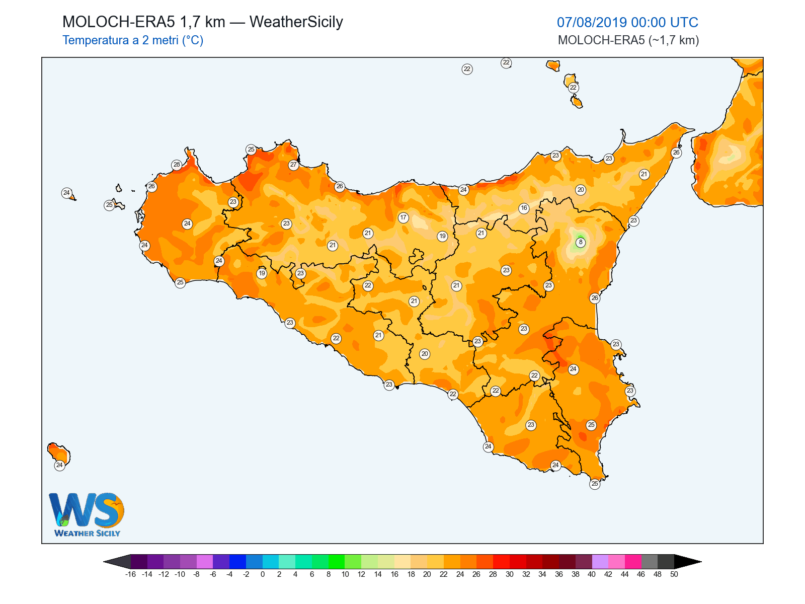 Temperatura a 2 metri · 2019080700