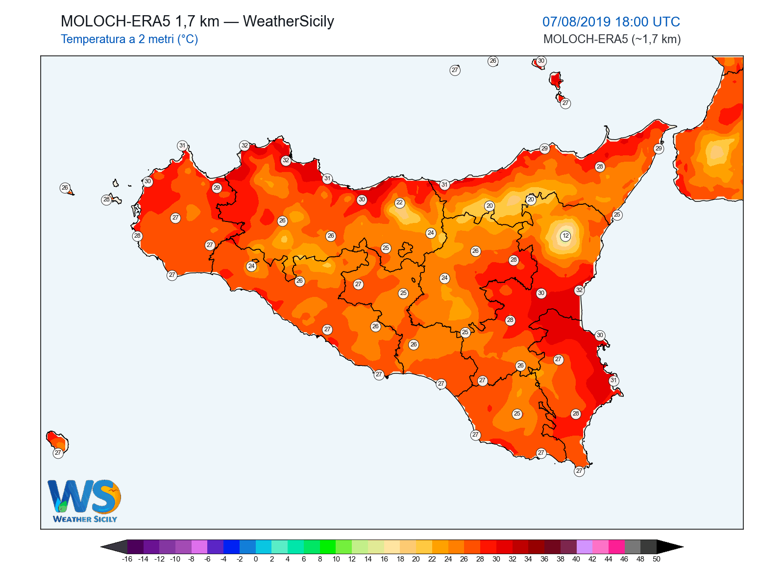 Temperatura a 2 metri · 2019080718