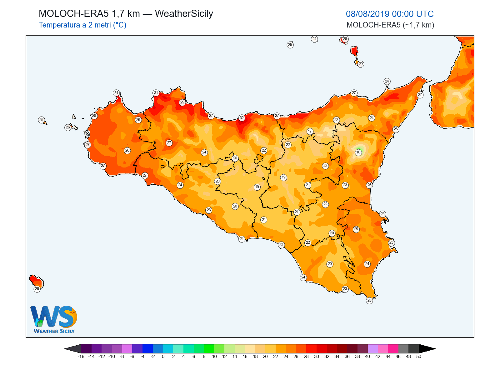 Temperatura a 2 metri · 2019080800
