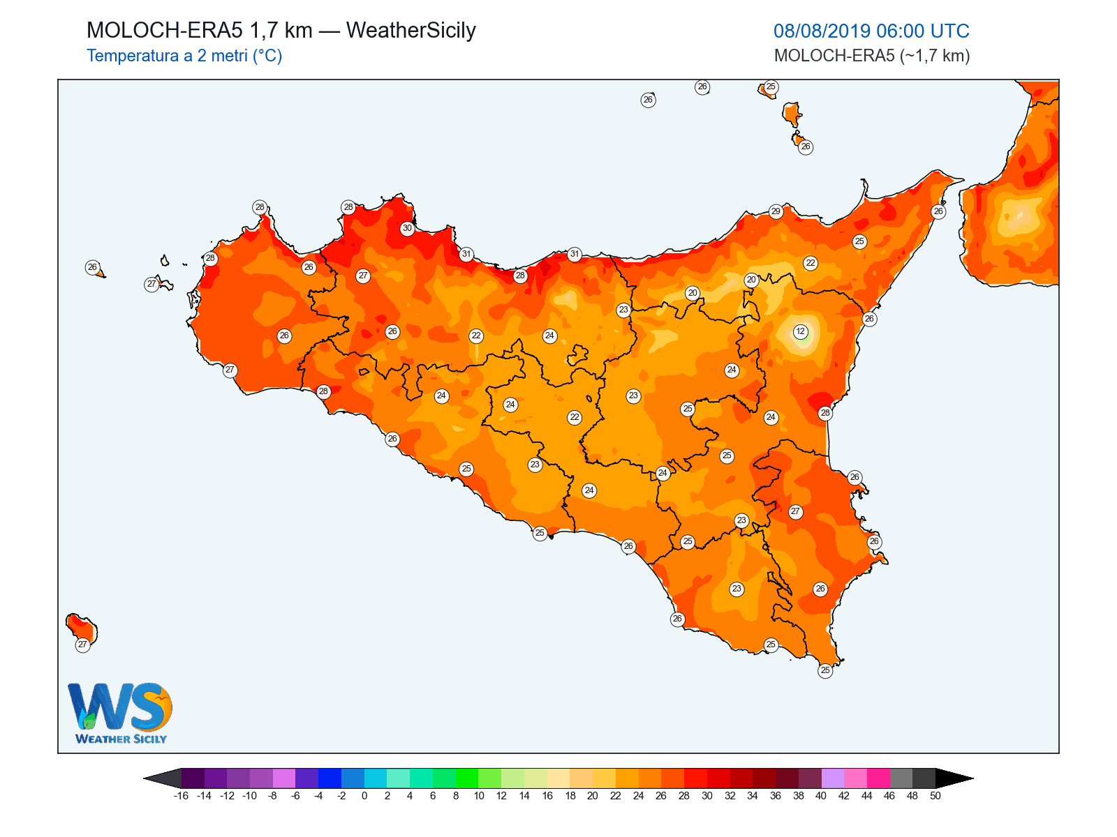 Temperatura a 2 metri · 2019080806