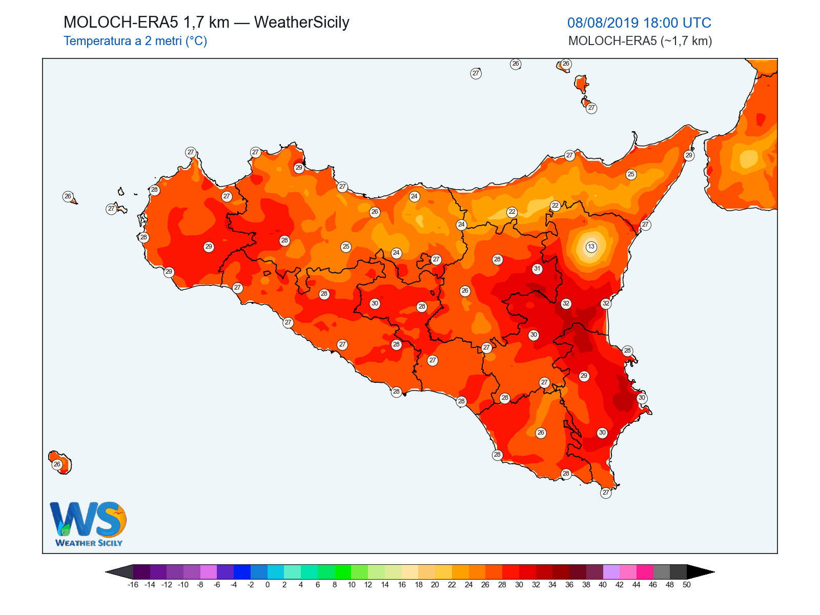 Temperatura a 2 metri · 2019080818